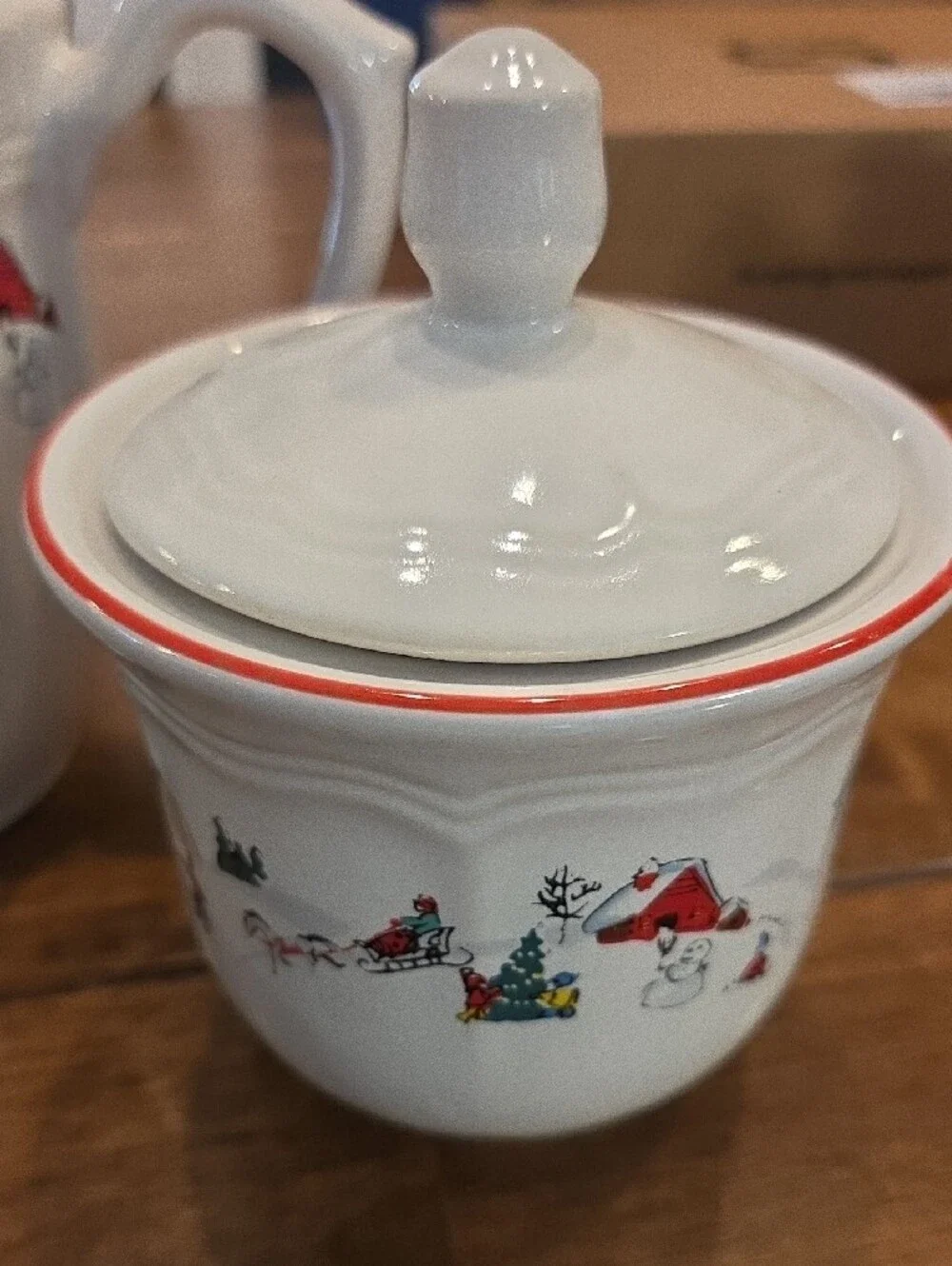 Farberware White Ceramic Tea Set with Red Accent and Holiday Motif - 3-Piece